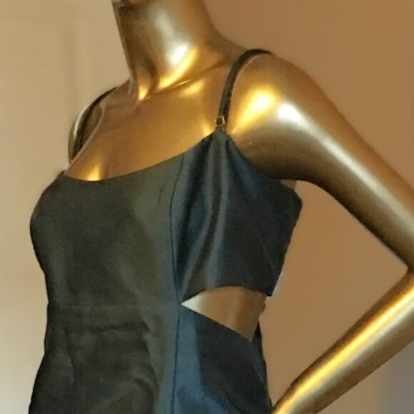 ALFRED SUNG Open Neckline Cutout Satin Twill A-Line Gown w/Pockets in Evergreen - Picture 3 of 11